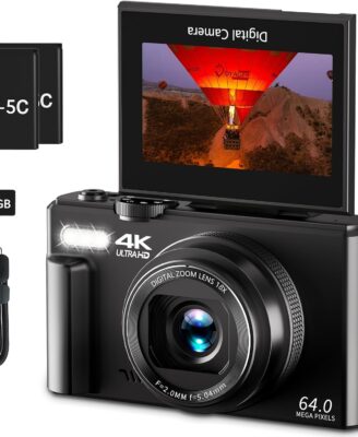 4K Digital Camera for Photography, 64MP Vlogging Camera for YouTube with 3" 180° Flip Screen, 18X Digital Zoom Point and Shoot Camara with 32GB Micro SD Card for Beginner (Black)